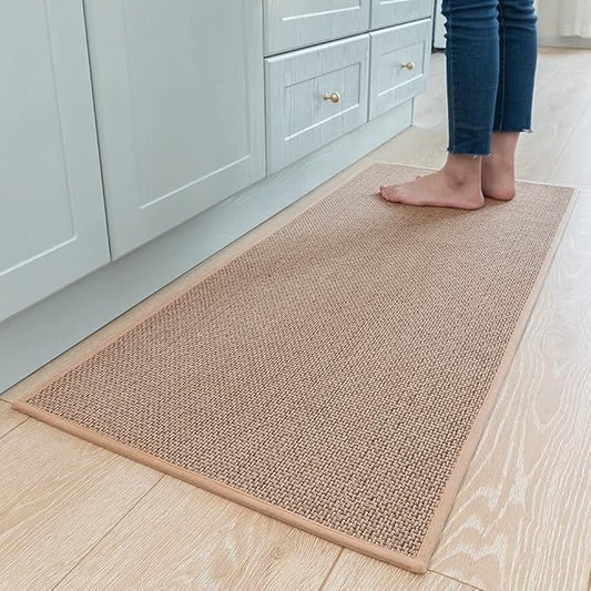 Kitchen Rugs Non Slip Washable, Absorbent Kitchen Mats for Floor, Braided Kitchen Runner Rug with Rubber Backing, Durable Dirt-Resistant Kitchen Carpet for Front of Sink (Beige,20"x47")