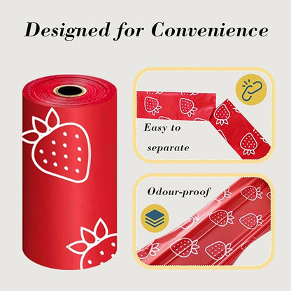 Strawberry Scented Dog Poop Bags - 630 counts red Pet Waste Bags with Dispensers, Extra Large 13x9 Inch Leak-Proof Fragrance Bags for Dogs Walking and Cat Litter