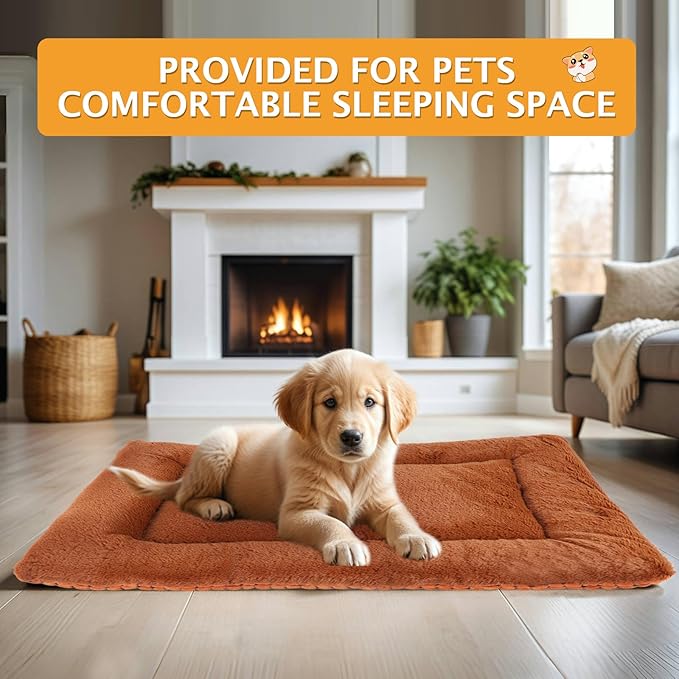 Reversible Dog Bed Mat with Plush and Corn Velvet,Soft Warm Pet Cushion, Dual Purpose Washable Sleeping Mattress Bed for Small Medium Large Dog and Cat XB004 (24"x18", Orange)