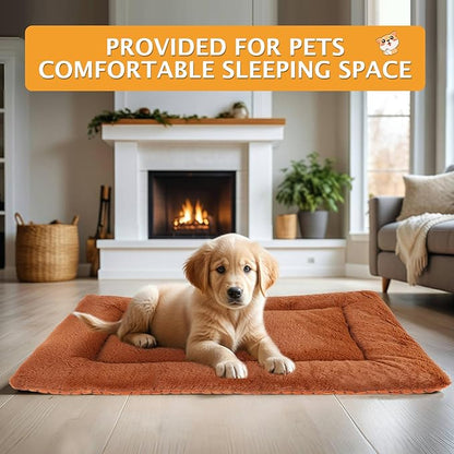 Reversible Dog Bed Mat with Plush and Corn Velvet,Soft Warm Pet Cushion, Dual Purpose Washable Sleeping Mattress Bed for Small Medium Large Dog and Cat XB004 (24"x18", Orange)