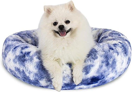 Calming Dog Bed for Small Dogs Cats, Kitty Puppy 23'' Round Anti-Anxiety Warm Fluffy Plush Faux Fur Bed, Soft Anti-Slip Donut Washable Small Pet Bed, Cozy Cat Puppy Bed, Fits up to 30 lbs Pets