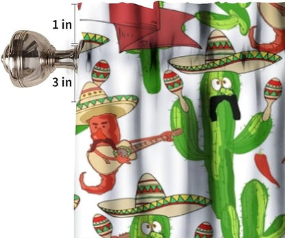 Mexican Style Valances Curtain for Kitchen, Funny Peppers Cactus Playing Maracas Guitar Pattern Window Treatment Valances Short Curtains Rod Pocket Drape for Dining Room Home Decor, 54x18inch