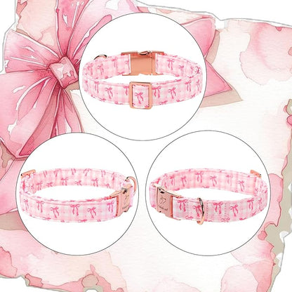 Girl Dog Collar, Sweetheart Girly Pink Bow Dog Collars, Adjustable Heavy Duty Spring/Summer Female Dogs Collar for Small Medium Large Dogs with Metal Buckle M