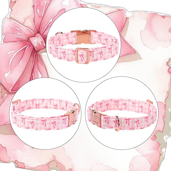 Girl Dog Collar, Sweetheart Girly Pink Bow Dog Collars, Adjustable Heavy Duty Spring/Summer Female Dogs Collar for Small Medium Large Dogs with Metal Buckle S