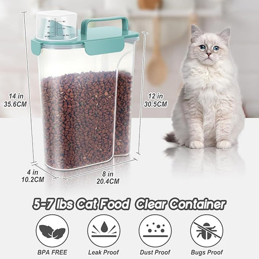 5-7Lbs Dog Cat Food Storage Container with Upgraded Large Nozzle BPA-free, 4 Snap Seals Plastic Pet Food Storage Containers with Handles (Elegant Blue, 5L-1pack)