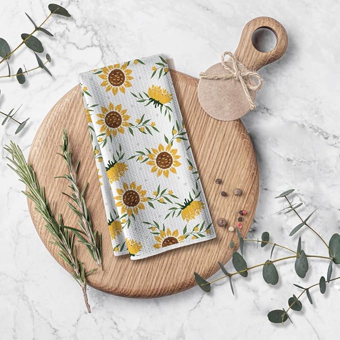 Sunny Kitchen Towels for Mom-Sunflower Absorbent Microfiber Dish Towel,Great Gift for Hostess,New Home,Women,Friends,Housewarming on Birthday Christmas Mother's Day 16" x 24”