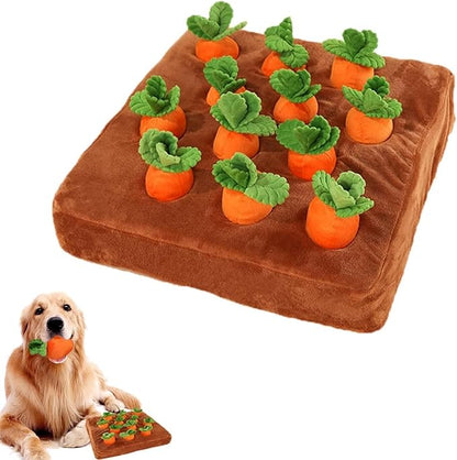 Carrot Dog Toy, Interactive Dog Carrot Puzzle Toy, Snuffle Mat for Dogs Toy Carrot, 2 in 1 Non-Slip Nosework Feed Games, Dog Carrot Toy Pet Stress Relief with 12 Carrots