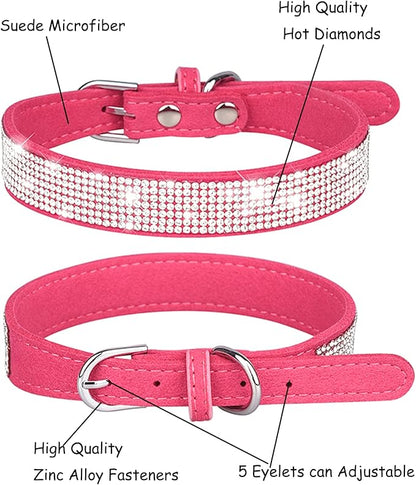 Bling Dog Collar for Small Medium Large Dogs, Rhinestone Dog Collars for Girl and boy Dog, Diamond Puppy Collars, Adjustable Leather Suede SOFE Cat Collar (L(15"-18.1"/38CM-46CM), Rose Red1)