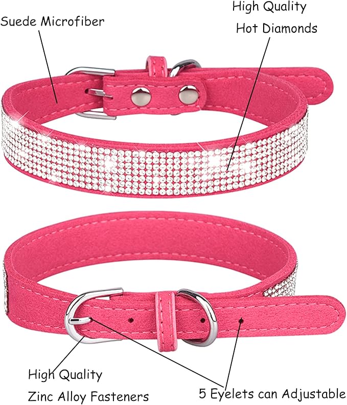 Bling Dog Collar for Small Medium Large Dogs, Rhinestone Dog Collars for Girl and boy Dog, Diamond Puppy Collars, Adjustable Leather Suede SOFE Cat Collar (S(10.6"-13"/27CM-33CM), Rose Red1)