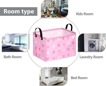 Valentine's Day Gift Basket Pink Heart Print Box Hamper Storage Basket Collapsible Organizer Bin Gift Shelf Baskets for Home and Kitchen Storage