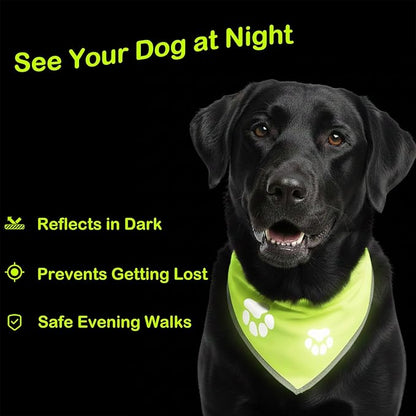 Reflective Dog Bandana Collar Scarf for Small and Large Dogs – Hunting Season High Visibility Night Safety Accessory (Green, Large)