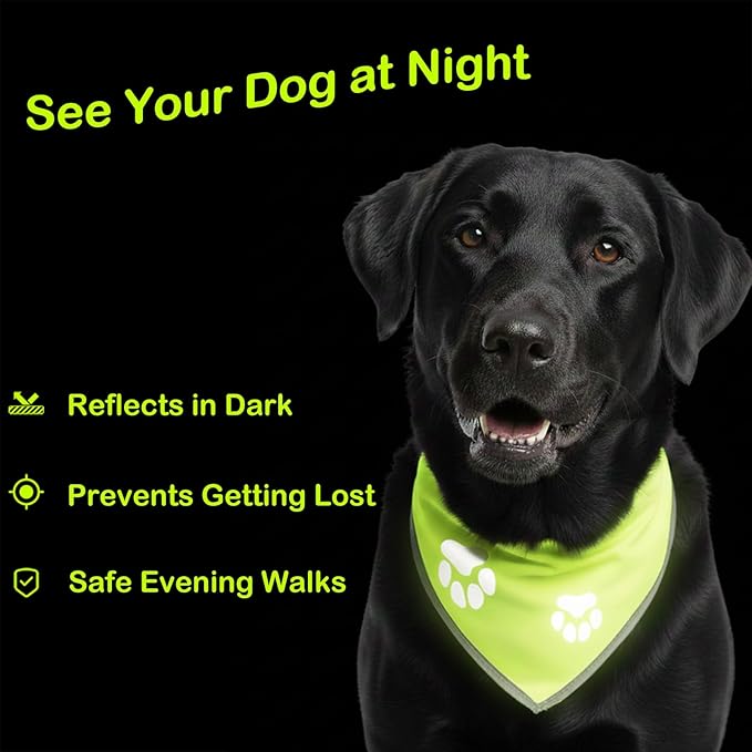 Reflective Dog Bandana Collar Scarf for Small and Large Dogs – Hunting Season High Visibility Night Safety Accessory (Green, Medium)