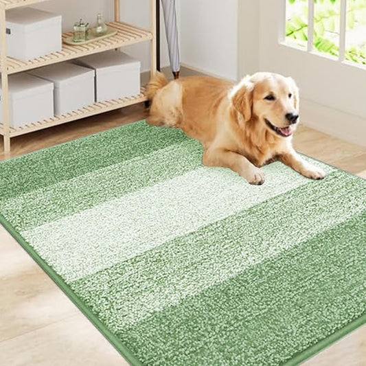 Smiry Dog Door Mat for Muddy Paws, Absorbs Moisture and Dirt, Low-Profile Entryway Mat with Non-Slip Backing, Entry Indoor Outdoor Doormat for Inside Floor (40x32 Inches, Sage Green, Striped)