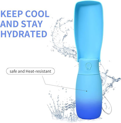 Dog Water Bottle, Travel Puppy Water Bowl, Leak Proof Portable Puppy Water Dispenser, Foldable Dog Water Bottle for for Pets Outdoor Walking, Hiking, Travel, Food Grade Plastic - 19oz Blue