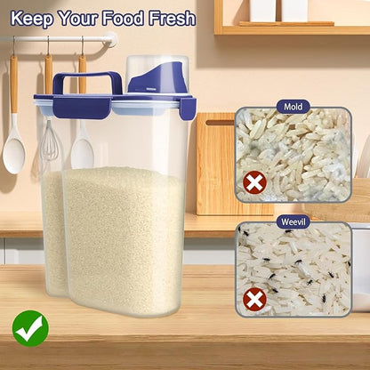Rice Container, Airtight Rice Storage Container 10lb, Cereal Containers Storage, BPA Free Food Dispenser with Pouring Spout Handle for Flour Pasta Grain, Pet Dog Cat Bird Food Storage Container