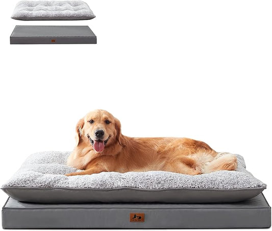 2-Pack Waterproof Dog Bed Large Size Dogs, Plush Cushion & Orthopedic Egg-Crate Foam Mattress for Senior Dogs, Washable Dog Crate Bed with Removable Cover, Dark Grey