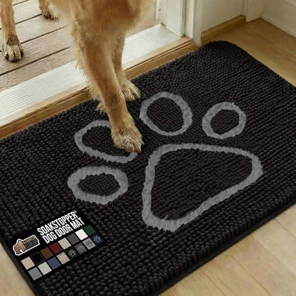 GORILLA GRIP SoakSTOPPER Dog Door Mat, 36x24 Machine Washable Rug Absorbent Doormat Captures Moisture Mud Dirt, Quick Dry Soft Chenille Entryway Rugs Indoor Entrance Mats for Dog Paws, Black White