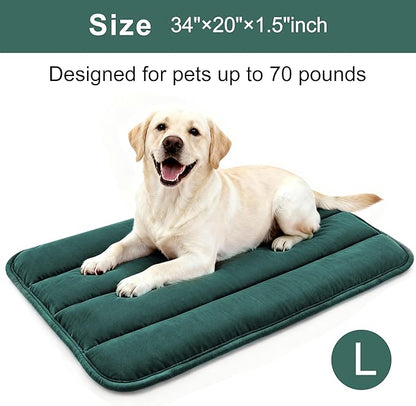 Dog Bed Mat, Reversible Dog Crate Pad with Washable Kennel Mat and Soft Foam, Flat Pet Bed for Dogs & Cats, for Crates Carriers & Travel (Green, 34" L*20" W*1.5" Th)