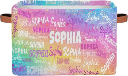 Custom Rectangle Storage Basket, Personalized Name Organizer Bin for Pet/Children Toys, Books, Clothes, Perfect for Rooms/Playroom, Watercolor Colorful Pink