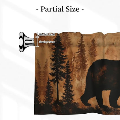 Worltoldb Forest Bear Curtain Valance Short Rod Pocket Window Treatment for Living Room Bedroom Kitchen Bathroom 1 Panel 54" W x 18" L