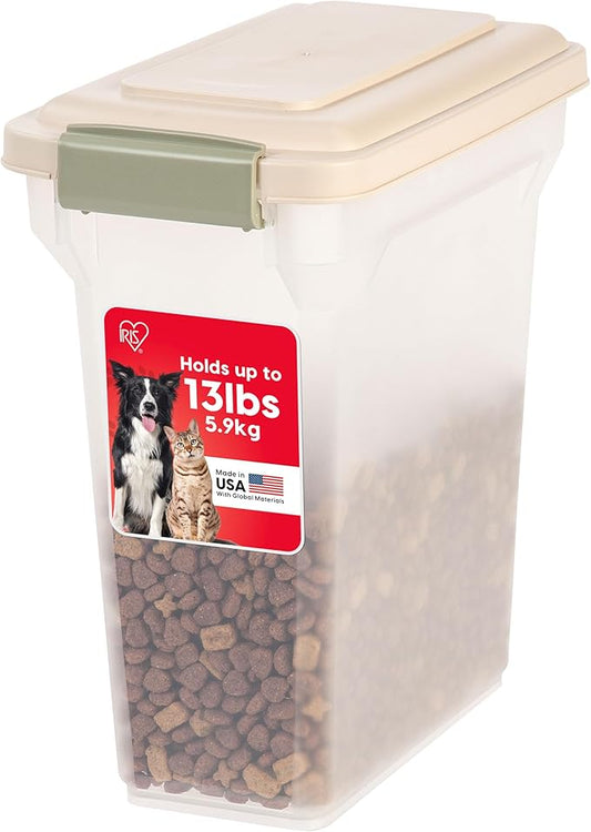 IRIS USA Dog Food Storage Container, Airtight Lid, Up to 13 Pounds Pet Food Storage, Versatile Pet Food Bin, Treats, BPA Free, Almond