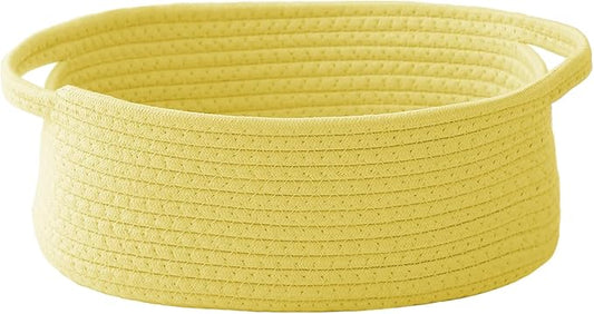 Woven Basket,Small Rope Storage Bin with Handles & Ribbon Bag, Organizer for Shelves Closets,Gift Basket Empty for Birthday,Books,Dog Toys, Yellow