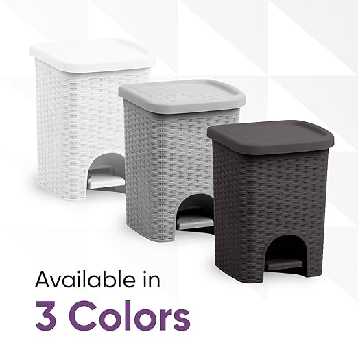 Superio Mini 6L Step Pedal Trash Can - Wicker Design, Hidden Mechanism, Durable Plastic, Ideal for Desktop, Countertop, Pet Waste/Dog Poop - Brown