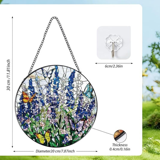 Stained Glass Window Hanging, 7.8″ Flower Sun Catchers with Hook Indoor Window Decor, Decorative Suncatchers Hanging Ornaments Home Garden Art Gift for Housewarming
