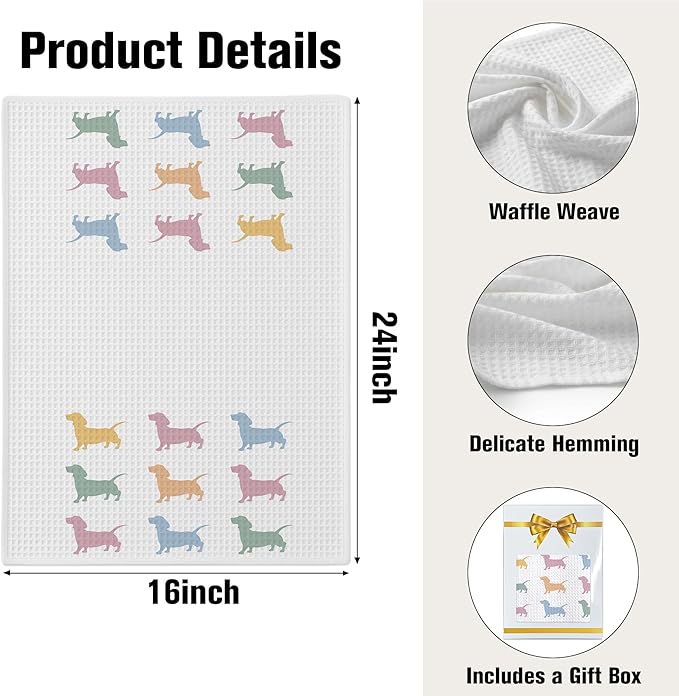 Dachshund Kitchen Towel, Waffle Weave Microfiber Wiener Dog Hand Towel, for Women, Dachshund Decor Accent for Bathroom or Kitchen