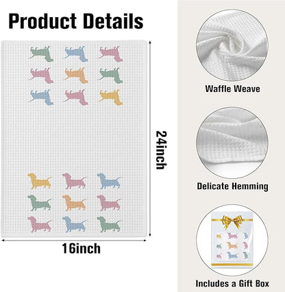 Dachshund Kitchen Towel, Waffle Weave Microfiber Wiener Dog Hand Towel, for Women, Dachshund Decor Accent for Bathroom or Kitchen