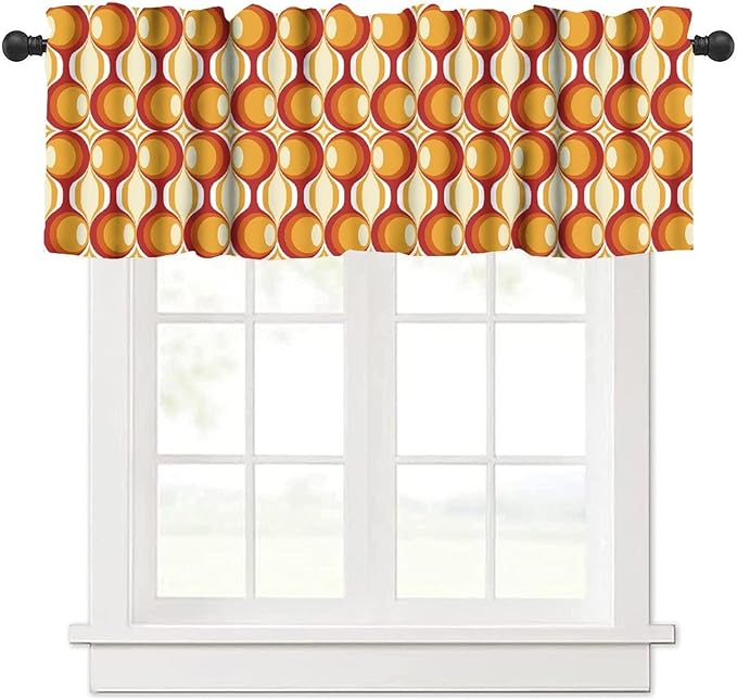 Retro Geometric Pattern Valance Curtains, Vintage 1970S Groovy Bauhaus Mid Century Modern Window Curtain Valance for Bedroom Living Room Kitchen 54x18inch