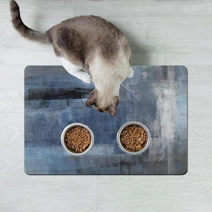 Dog Food Mats for Floors Absorbent, Cat Food Mat - Pet Cat Feeding Mat Quick Dry, Dog Bowl Mats for Water, Pet Supplies Feeding Placemat 16" x 24" Tie-Dye Dark Blue