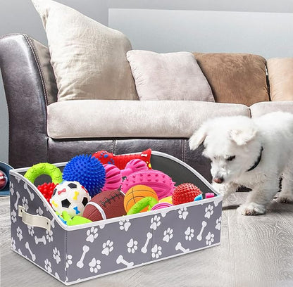 Morezi Linen-cotton blend dog toy basket and dog toy box, dog toy basket storage - Perfect for organizing pet toys, blankets, leashes, chew toys - Bone Paw