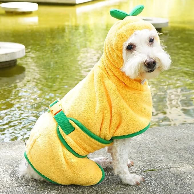 Dog Cute Drying Coat with Hood Soft Fast Drying Bathrobe Pajamas for Cats and Dogs (Small, Yellow)