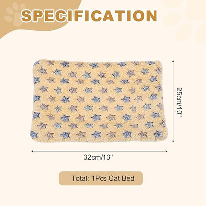 Dog Cat Bed Mat, Soft Coral Fleece Pet Cushion Pad with Cute Star Print, Warm Washable Pet Bed 13x10 Inches, (Coffee), Intended for Medium Small Dog Cat