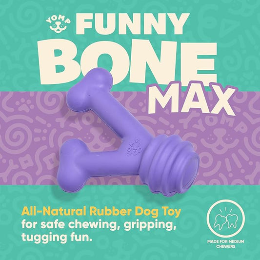 Yomp FunnyBone MAX: All-Natural Rubber Dog Toy, Nontoxic, Safe for Pet Play (Purple)