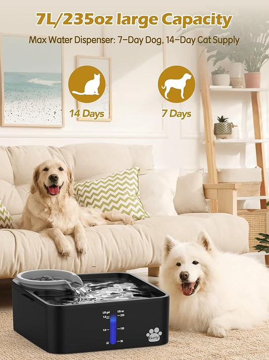Kastty 2 Gallon Dog Water Fountain Ultra Large/Wide Pet Fountain BPA-Free Premium Dog Water Bowl Dispenser with 5 Filtration Safe Pump& LED Shortage Reminder, Large Dogs Cats& Multi-Pet Home FS55