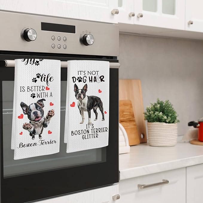 Boston Terrier Gifts Kitchen Towels Set of 2, Funny Dog Hand Towels for Bathroom Kitchen Decor, Boston Terrier Gifts for Women Dog Owners, Gift forDog Lovers Dishcloths Dish Towel 16X24 Inches
