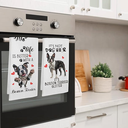 Boston Terrier Gifts Kitchen Towels Set of 2, Funny Dog Hand Towels for Bathroom Kitchen Decor, Boston Terrier Gifts for Women Dog Owners, Gift forDog Lovers Dishcloths Dish Towel 16X24 Inches