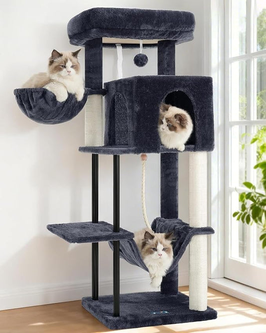 Gitelsnour Cat Tree, Cat Tower for Indoor Cats, 43.3 inch Cat Tree Tower with Sturdy Steel Tube, Hammock, Cat Condo for Small Cats and Kittens, Scratching Post, Smoky Gray GCT004SG