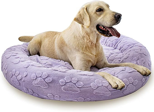 39 Inch Calming Dog Bed for Large Dogs, Round Anti-Anxiety Warm Bed, Soft Cozy Anti-Slip Donut Washable Pet Bed, Fits up to 100 lbs Pets