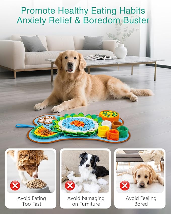 ORIA Snuffle Mat for Dogs, 25x17'' Interactive Slow Feeder Mat with Mental Stimulation for Boredom, Anxiety Relief, Dog Puzzle Toy & Treats Hunting Game for Small Medium Dogs