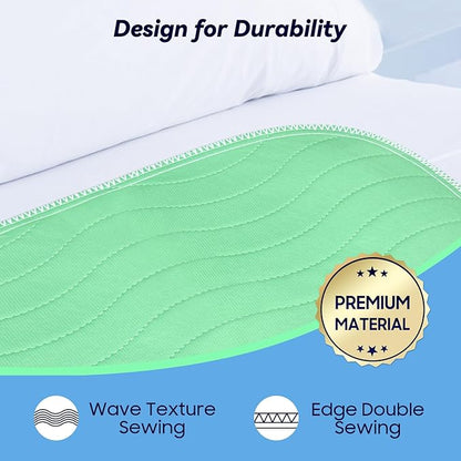 4 Pack 36” x 36” Extra Heavy Absorbency Washable Underpads, Waterproof Quick Drying Nursing Incontinence Reusable Washable Bed Pee Pads for Dogs, Diaper Changing & Adults, Green