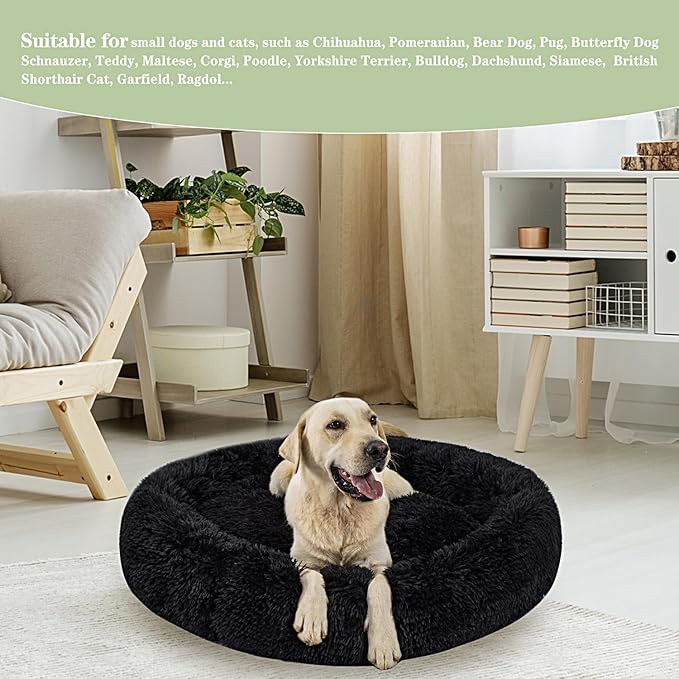 Calming Dog Bed for Big Dogs, 39'' Round Anti-Anxiety Warm Fluffy Plush Faux Fur Bed, Soft Anti-Slip Donut Washable Big Pet Bed, Cozy Big Dogs Bed, Fits up to 100 lbs Pets