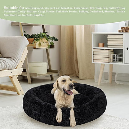 Calming Dog Bed for Big Dogs, 39'' Round Anti-Anxiety Warm Fluffy Plush Faux Fur Bed, Soft Anti-Slip Donut Washable Big Pet Bed, Cozy Big Dogs Bed, Fits up to 100 lbs Pets