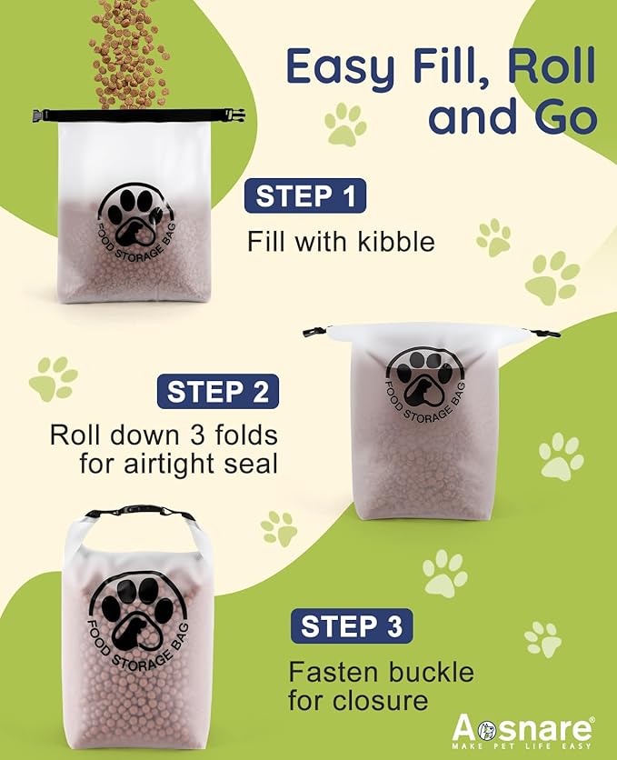 Pet Food Storage Bag for Travel - Transparent Leak-Proof Dog Food Container with Roll-Top Closure, Keeps Kibble Fresh for Camping Trip, Dog Boarding, Weekend Getaways (42 Cups+bowl)