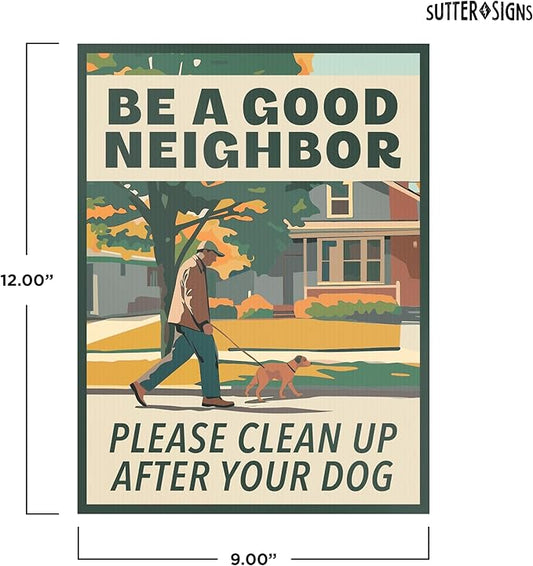 2pk Clean Up After Your Dog Signs | No Dog Poop Signs for Yard Lawn | Corrugated Plastic with H-Frame Metal Stakes, 9" x 12"