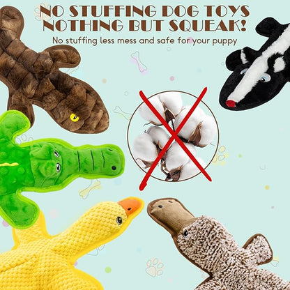 No Stuffing Dog Squeak Toys, 5 Pack Chew Toys with Crinkle to Keep Them Busy, Plush Puppy Teething Toys for Indoor & Outdoor Play, Best Birthday Gift for Large Breed
