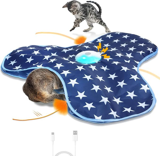 Sofolor Interactive Cat Toy Rechargeable, Cat Exercise Toys for Indoor Bored Adult Cats, Hide and Seek Toy with Motion Activated, Moving Feather, Chirping