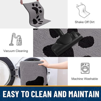 Smiry Dog Door Mat for Muddy Paws, Absorbs Moisture and Dirt, Low-Profile Entryway Mat with Non-Slip Backing, Entry Indoor Outdoor Doormat for Inside Floor (47x24 Inches, Grey, Paw)